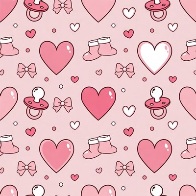 Pink Baby Pacifiers Hearts Boots Pattern