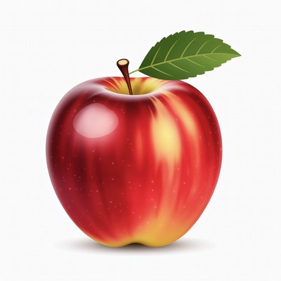 Red apple with green leaf
