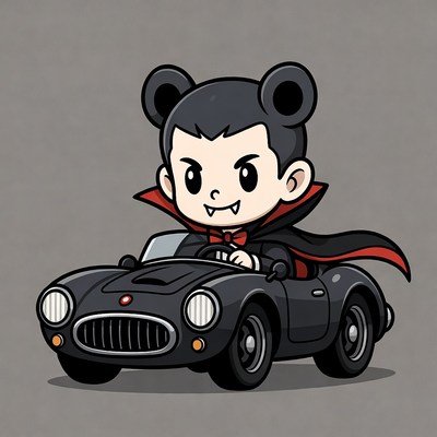 Cute chibi vampire driving sports car