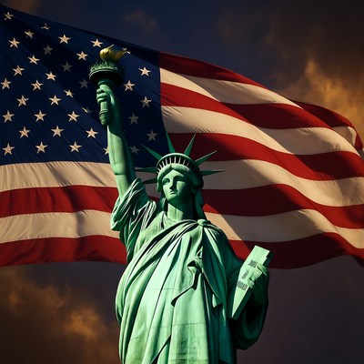Statue of Liberty with American Flag