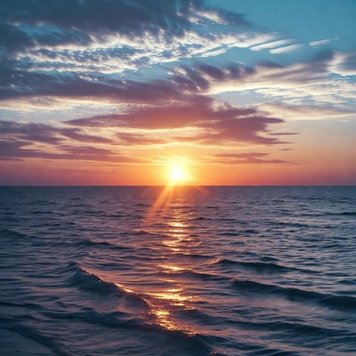 Sunset over ocean with sun rays