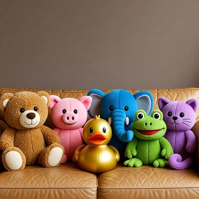 Colorful Stuffed Animals on Couch