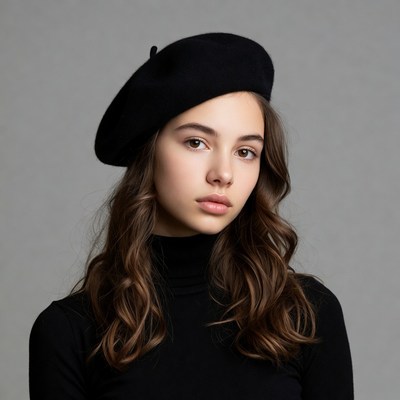 Young woman wearing black beret