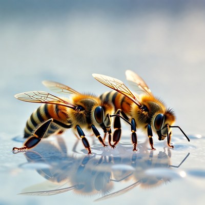 Two Honey Bees on Water Surface
