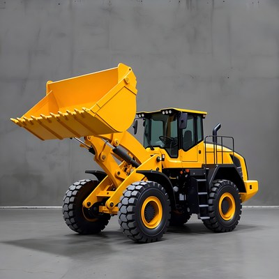 Yellow Wheel Loader on Gray Background