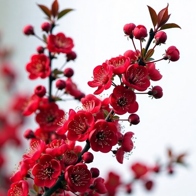 Red Flowering Cherry Blossoms