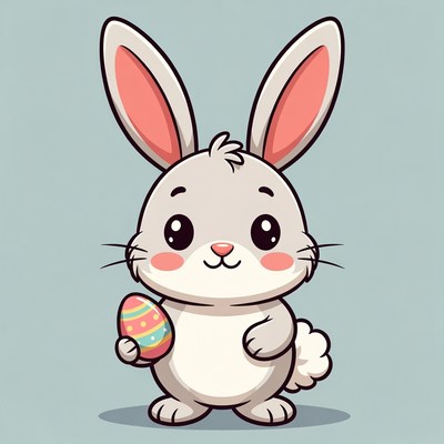 Cute bunny holding Easter egg