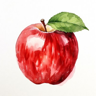 Red Apple with Leaf