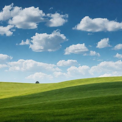 Green rolling hills under blue sky