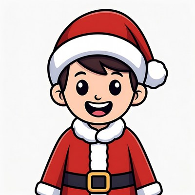 Cartoon Boy in Santa Claus Outfit