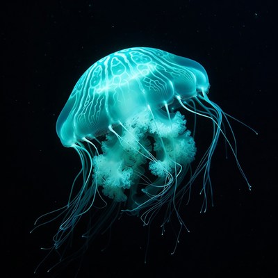 Glowing Blue Jellyfish on Black Background