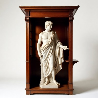 Marble Statue Man in Wooden Cabinet