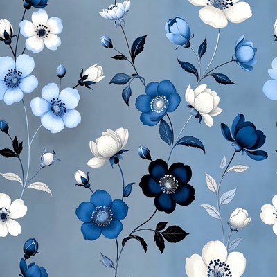 Blue White Flower Seamless Pattern