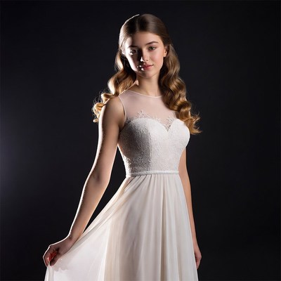 Teen girl in white lace dress