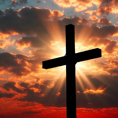 Silhouette Cross in Sunset Clouds