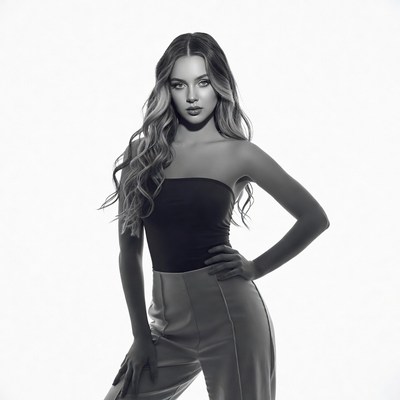 Young woman in strapless top and pants