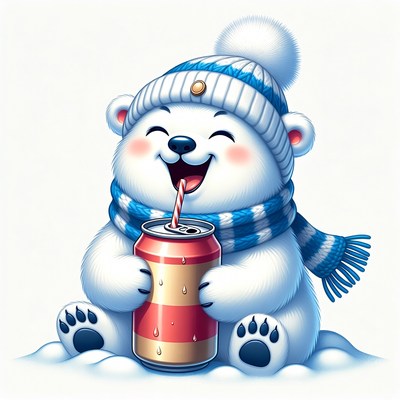 Cute polar bear drinking soda
