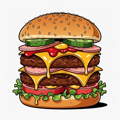 Cartoon Double Cheeseburger with Eyes