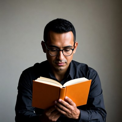 Man reading book in glasses