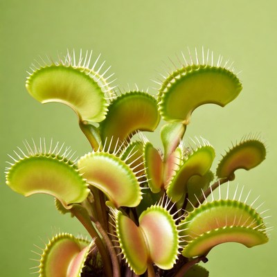 Venus Flytrap Plant on Green Background