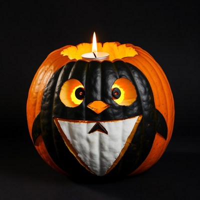 Penguin Jack-o-Lantern with Candle