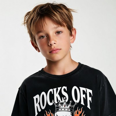 Boy wearing Rocks Off t-shirt