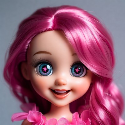 Smiling girl doll with pink hair
