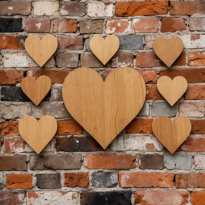 Wooden Hearts on Brick Wall