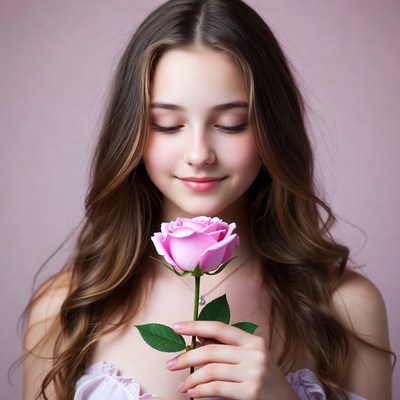 Girl holding pink rose