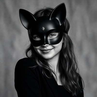 Woman wearing black cat mask