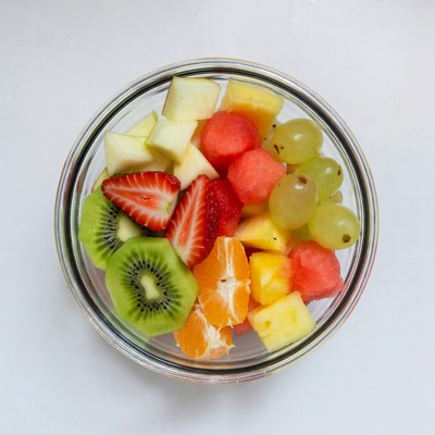 Colorful Fruit Salad in Glass Bowl