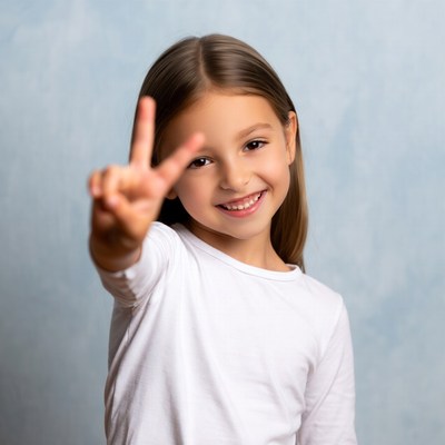 Girl making peace sign