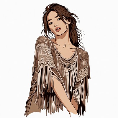 Asian woman in fringed boho top