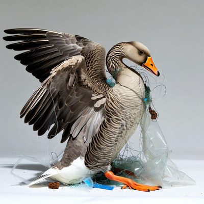 Greylag Goose Entangled in Plastic Net