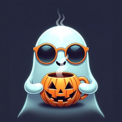 Cartoon Ghost with Pumpkin Coffee Mug