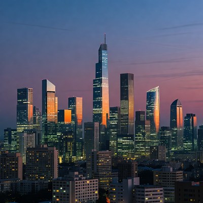 Twilight Skyline with Skyscrapers