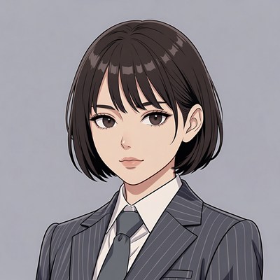 Anime girl in pinstripe suit