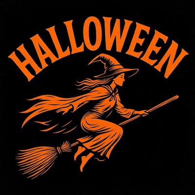Flying Halloween Witch on Broomstick