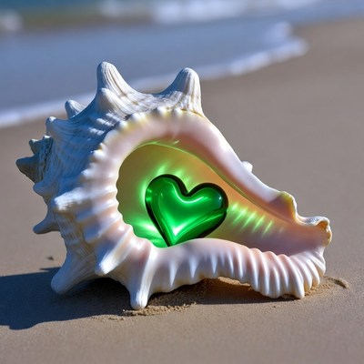 Conch Shell with Glowing Green Heart