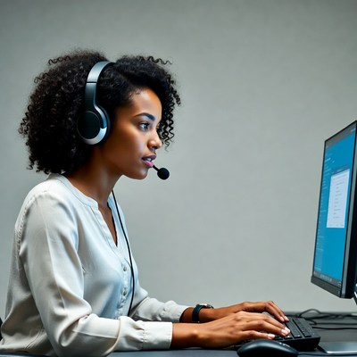 African-American woman working at computer