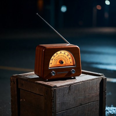 Vintage radio on wooden crate