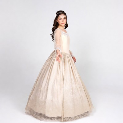 Girl in elegant long beige gown