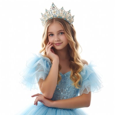 Girl in blue princess dress with crown
