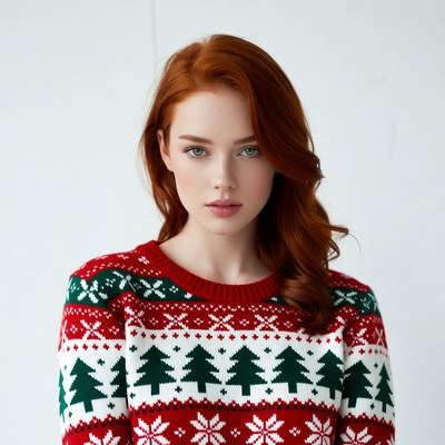 Redhead woman in Christmas sweater