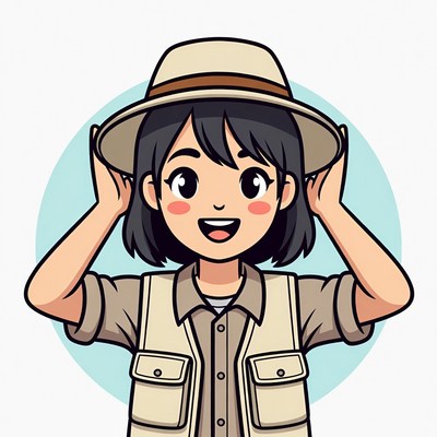 Smiling girl in safari hat