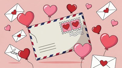 Valentine's Love Letter with Hearts and Balloons