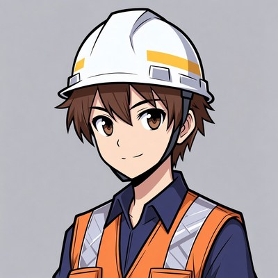 Anime construction worker wearing hard hat