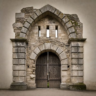 Medieval Stone Archway with Wooden Door
