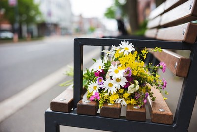 Flower Bouquet on Park Bench