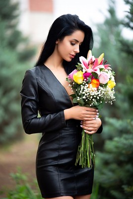 Woman holding colorful bouquet outdoors